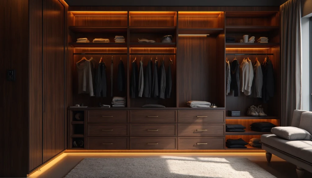 Mobilier sur mesure en bois massif et cuir dans un hôtel haut de gamme