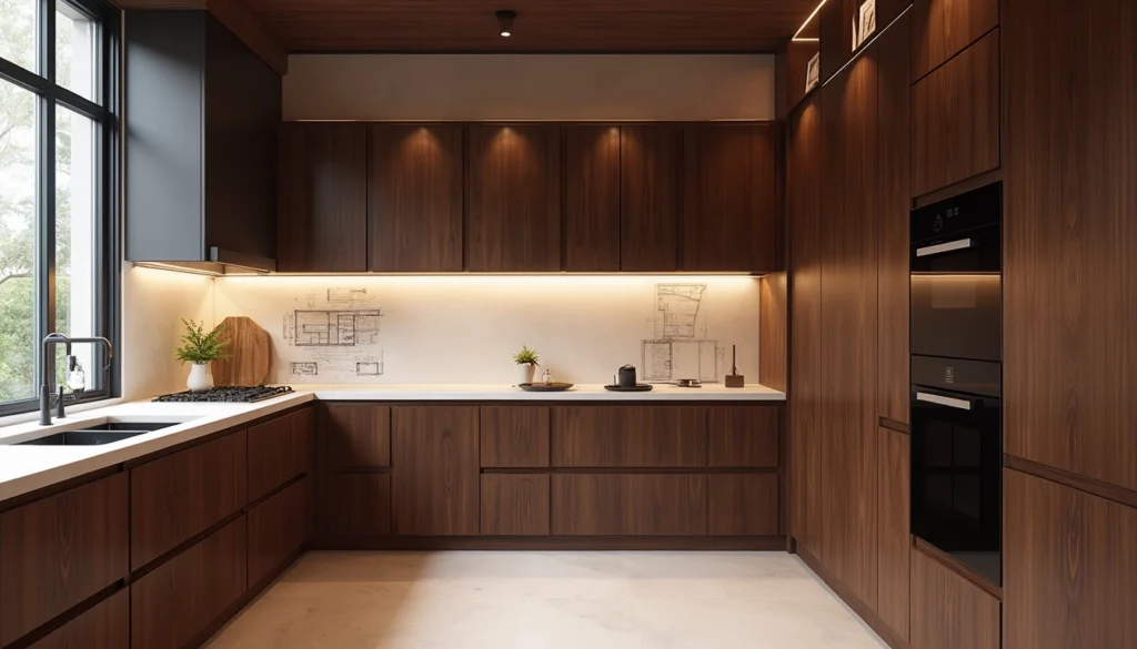 Aménagement de cuisine avec meubles sur mesure intégrés pour optimiser l'espace