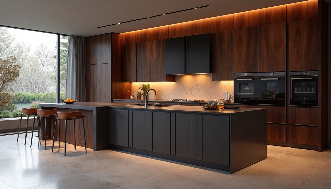 Cuisine sur mesure moderne avec îlot central et rangement intégré