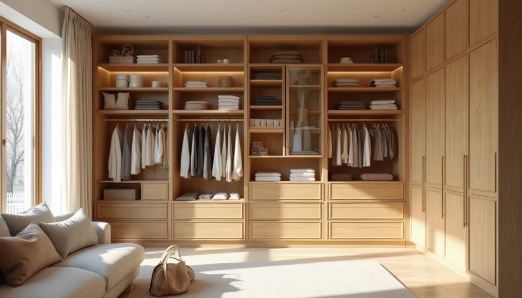 Dressing personnalisé avec agencement malin pour maximiser l'espace de rangement.