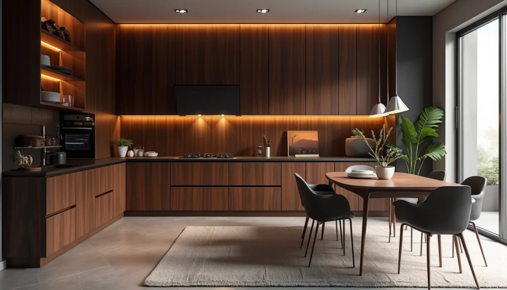 Cuisine sur mesure avec îlot central et matériaux modernes