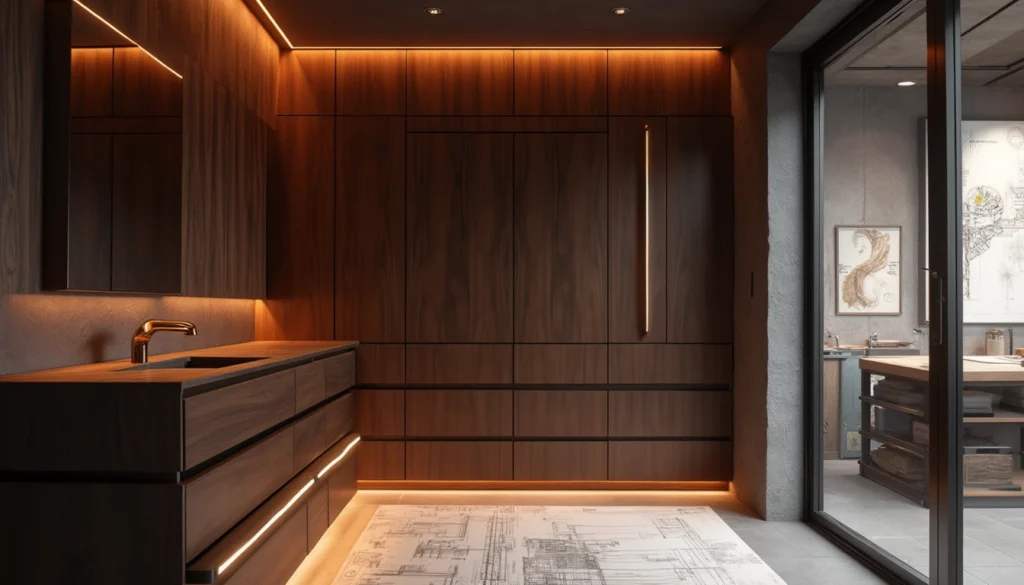 Placard sur mesure en bois massif intégré dans un intérieur élégant