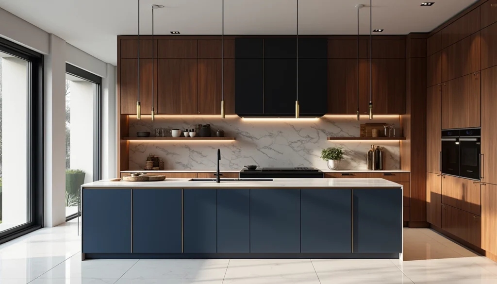 Cuisine sur mesure moderne avec îlot central et rangements intégrés