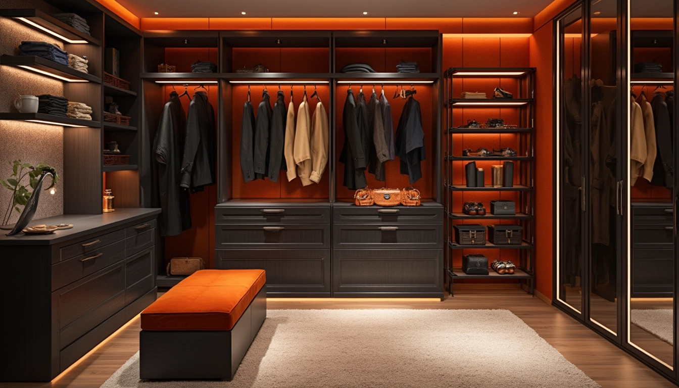 Dressing sur mesure optimisé dans une petite pièce avec rangements intégrés