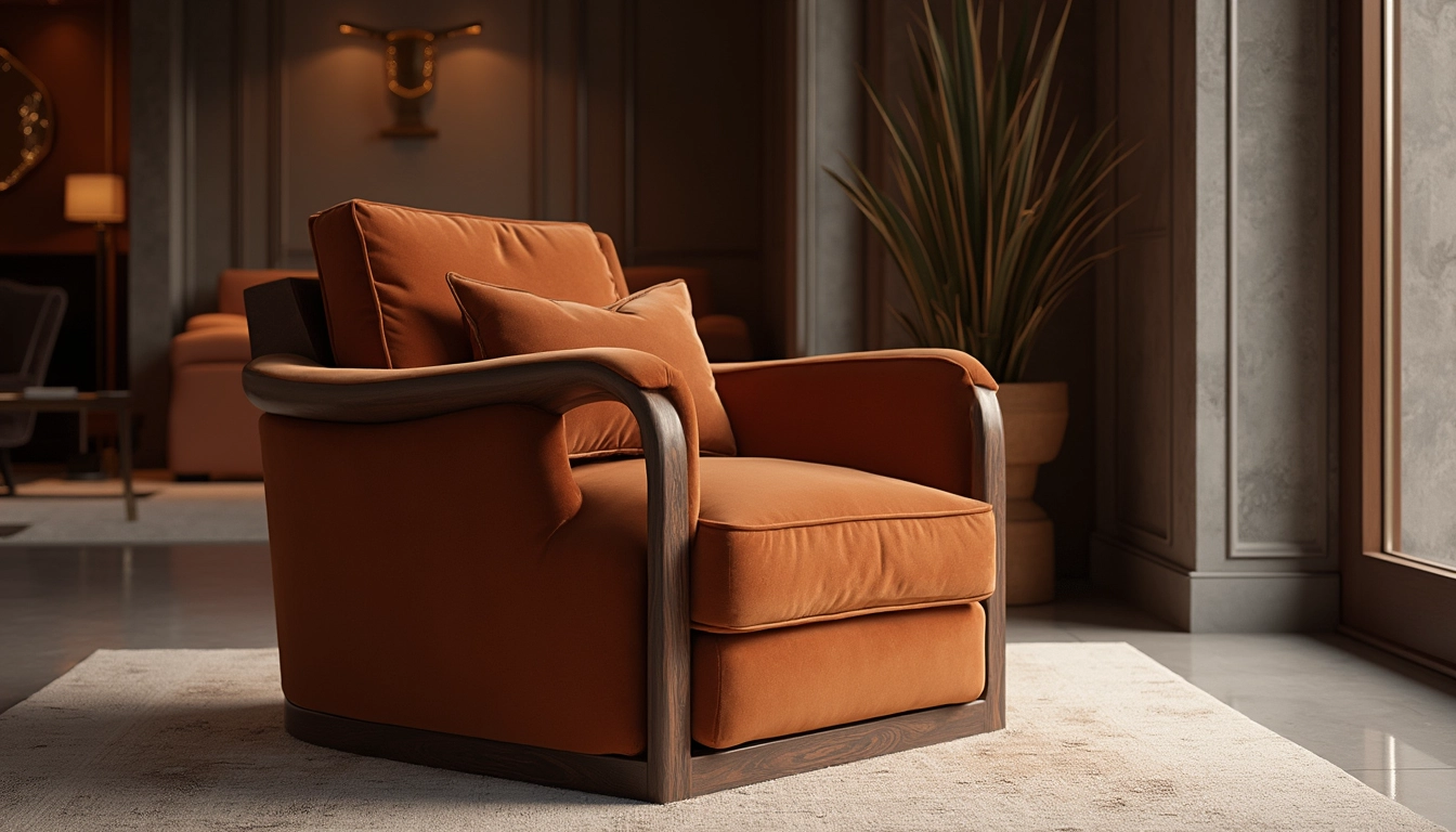 Fauteuil sur mesure en velours au design élégant dans un hôtel de luxe