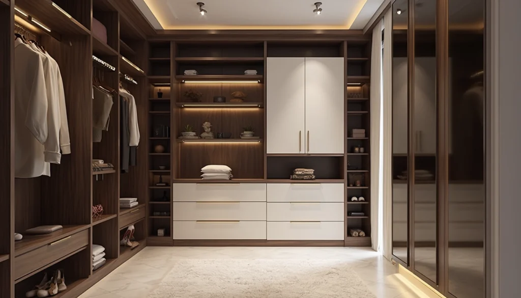 Dressing sur mesure élégant avec rangements optimisés et éclairage intégré