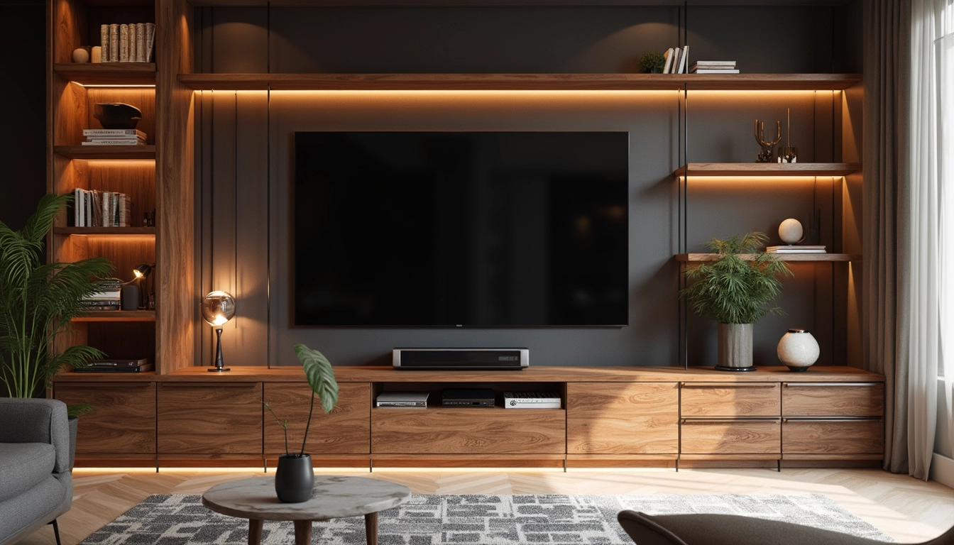 Meubles en bois sur mesure intégrés dans un intérieur moderne et high-tech