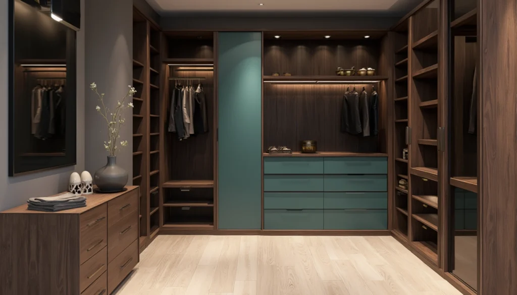 Sélection de matériaux pour meubles sur mesure en ébénisterie, incluant bois massif et composites