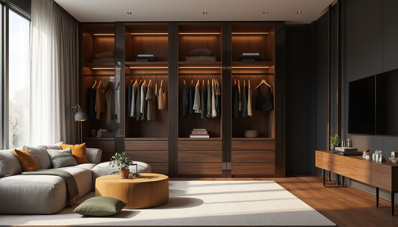 Mobilier sur mesure moderne en bois, conçu pour optimiser l'espace avec style