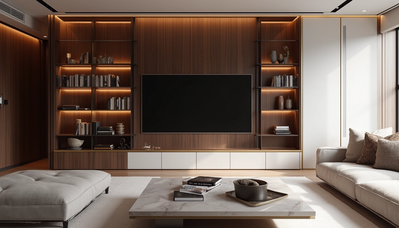 Meubles sur mesure dans un intérieur moderne, alliant esthétique et fonctionnalité.