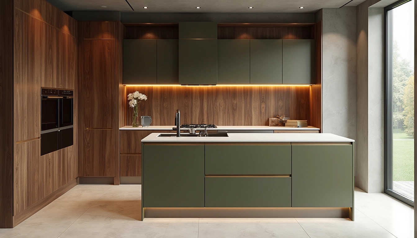 Cuisine moderne sur mesure avec espaces de rangement optimisés et matériaux contemporains