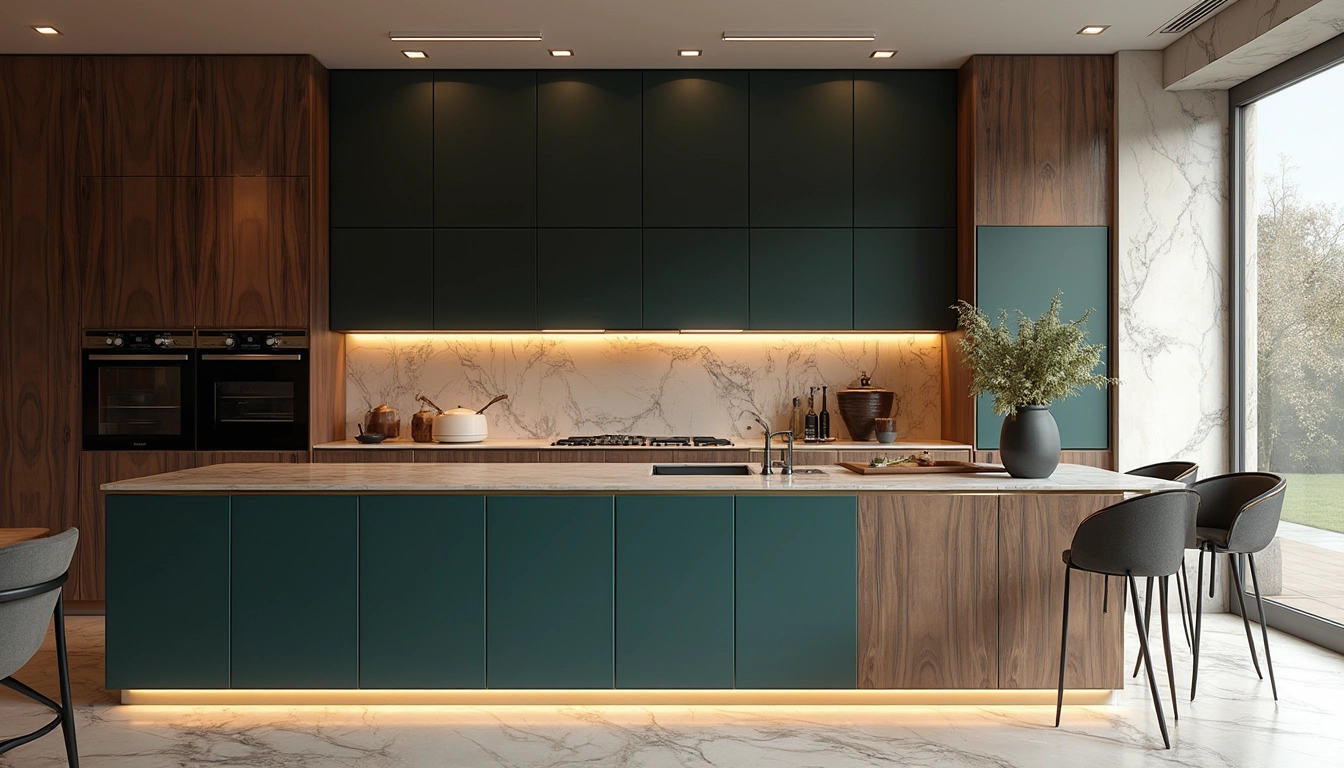 Cuisine sur mesure moderne en bois massif avec îlot central spacieux et rangements intégrés